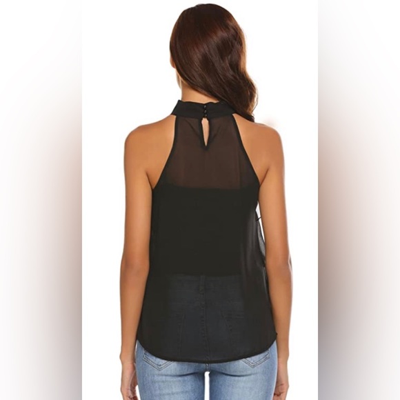 Black Sleeveless Halter Top With Ruffle Detail size M. NWT - Picture 2 of 2